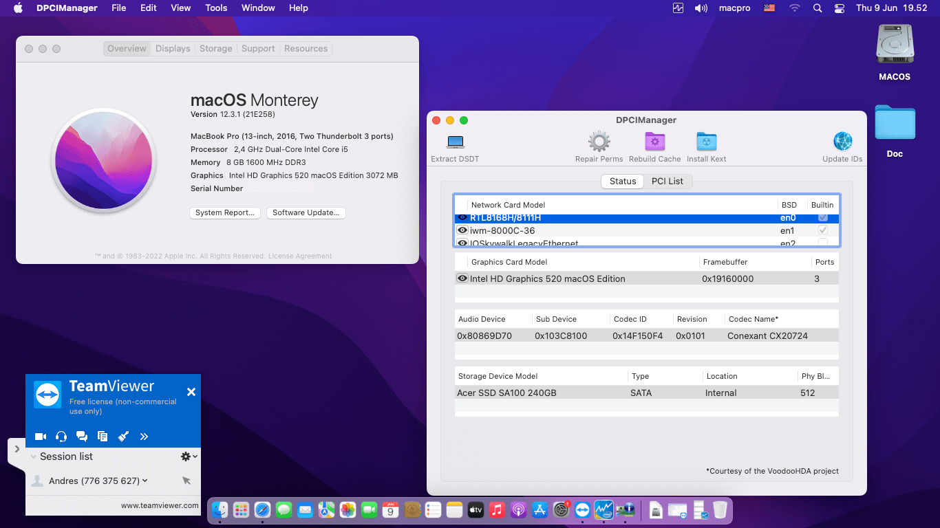 Success Hackintosh macOS Monterey 12.3.1 Build 21E258 in HP ProBook 440 G3